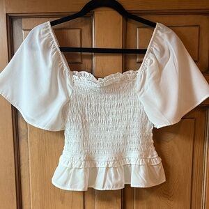 White Smocked Ruffle Top